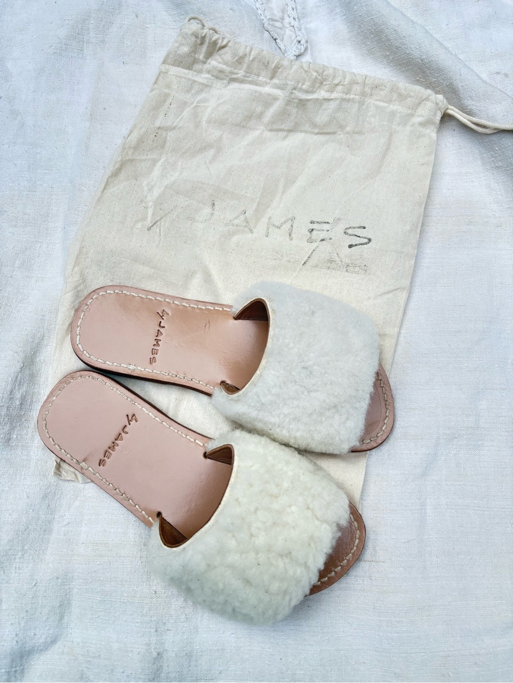 Shearling Slide Sandals with Leather Footbed size 5